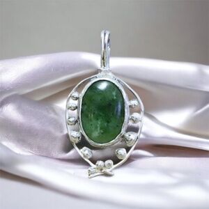 New Large Unisex Natural BC British Columbia Jade Pendant Solid Sterling Silver